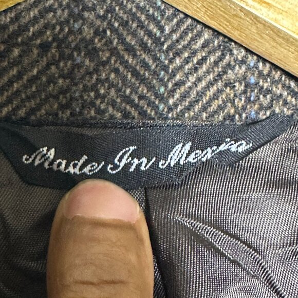 VTG Cricketeer Wool Blazer Sport Coat Jacket Men 46 Herringbone Brown 90s Prep - Picture 12 of 16